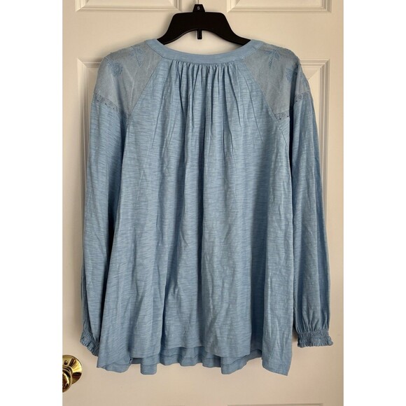 STYLE & CO. WOMENS TOP EMBROIDERED BLUE LONG SLEVEE PULLON COTTON SIZE 1X, 2X,3X - Picture 6 of 8
